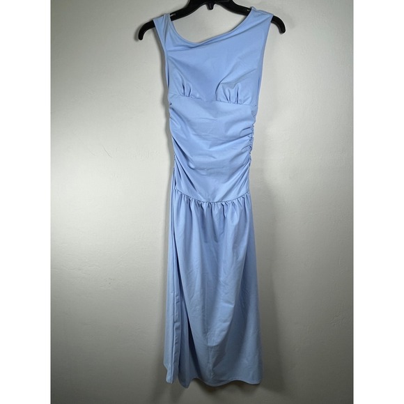 ASOS Blue Sleeveless Maxi Dress Ruched Bodycon Party Cocktail Bridesmaid - Picture 1 of 10